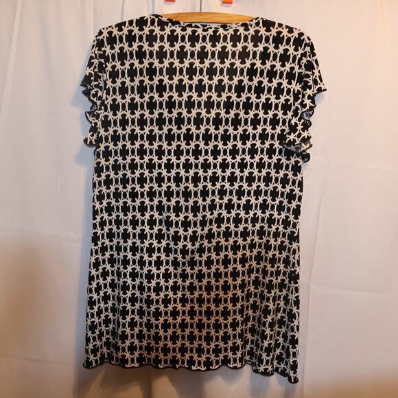 Karen Scott Top, V neck Crossover Bodice Flutter Sleeves High Waist Black Accent - Picture 15 of 16